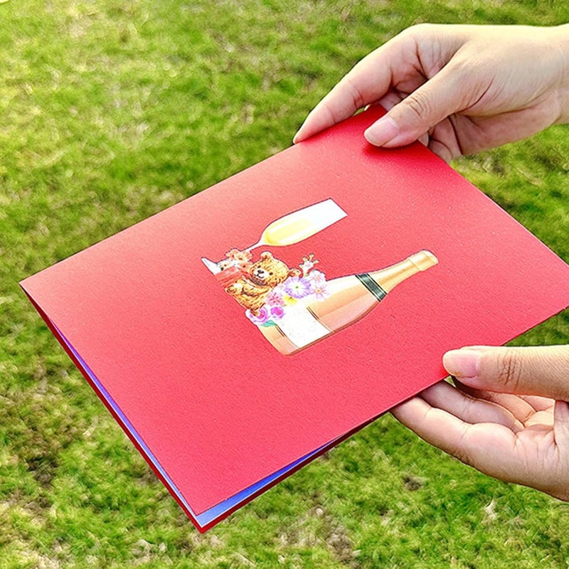 Valentines Day and Anniversary Card 3D Wine Glass and Blooms Greeting Foldable Invitation with Envelope Wife Birthday - Image 4