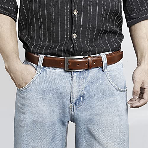 XOUXOU Men's Casual Leather Jeans Belts Classic Work Business Dress Belt with Prong Buckle for Men (Brown (S101), 36 (Waist 34)) - Image 5