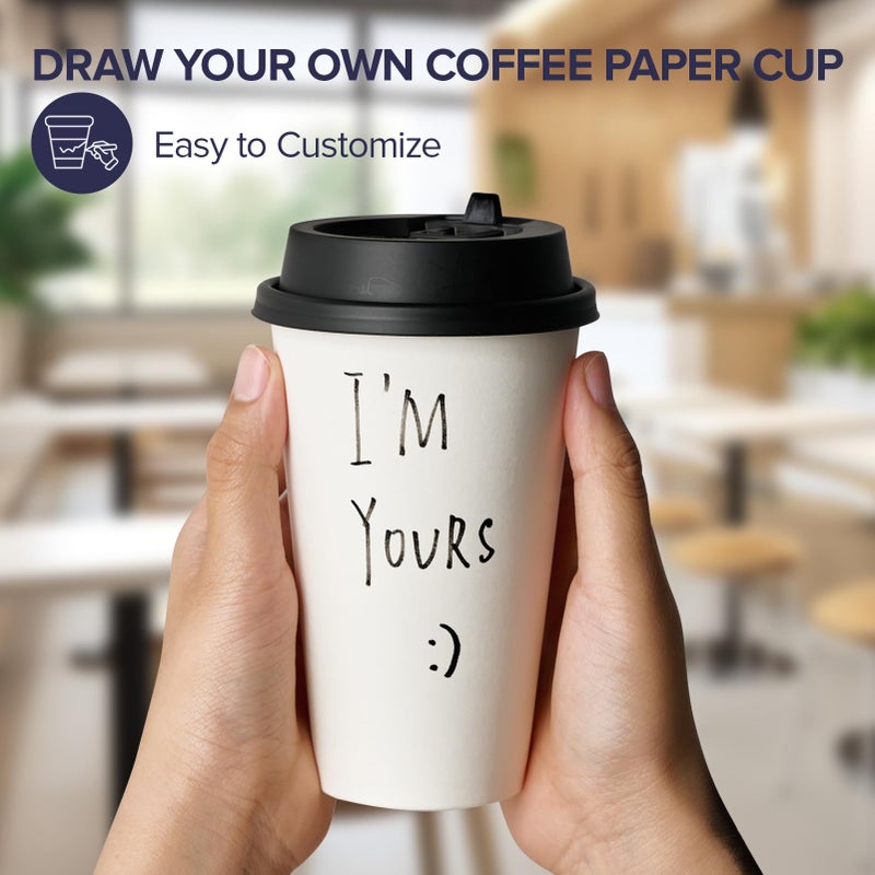 LITOPAK 100 Pack Disposable Coffee Cups with Lids and Kraft Sleeves  16 oz White Coffee Cups for Hot Drinks - Image 5