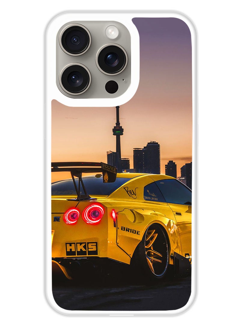 Theodor غطاء حماية لهاتف APPLE IPHONE 15 Pro Nissan GTR Car (مصد أبيض) - Image 1
