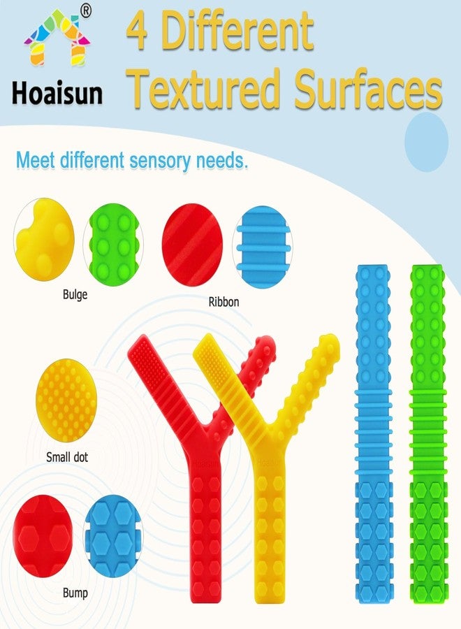 Hoaisun Sensory Toys for Autistic Children, 4 Pack Chew Tube for Sensory Kids Chewing, Silicone Chew Sticks Teethers for Oral Motor ADHD, SPD, Autism Reduce Fidgeting - Image 3