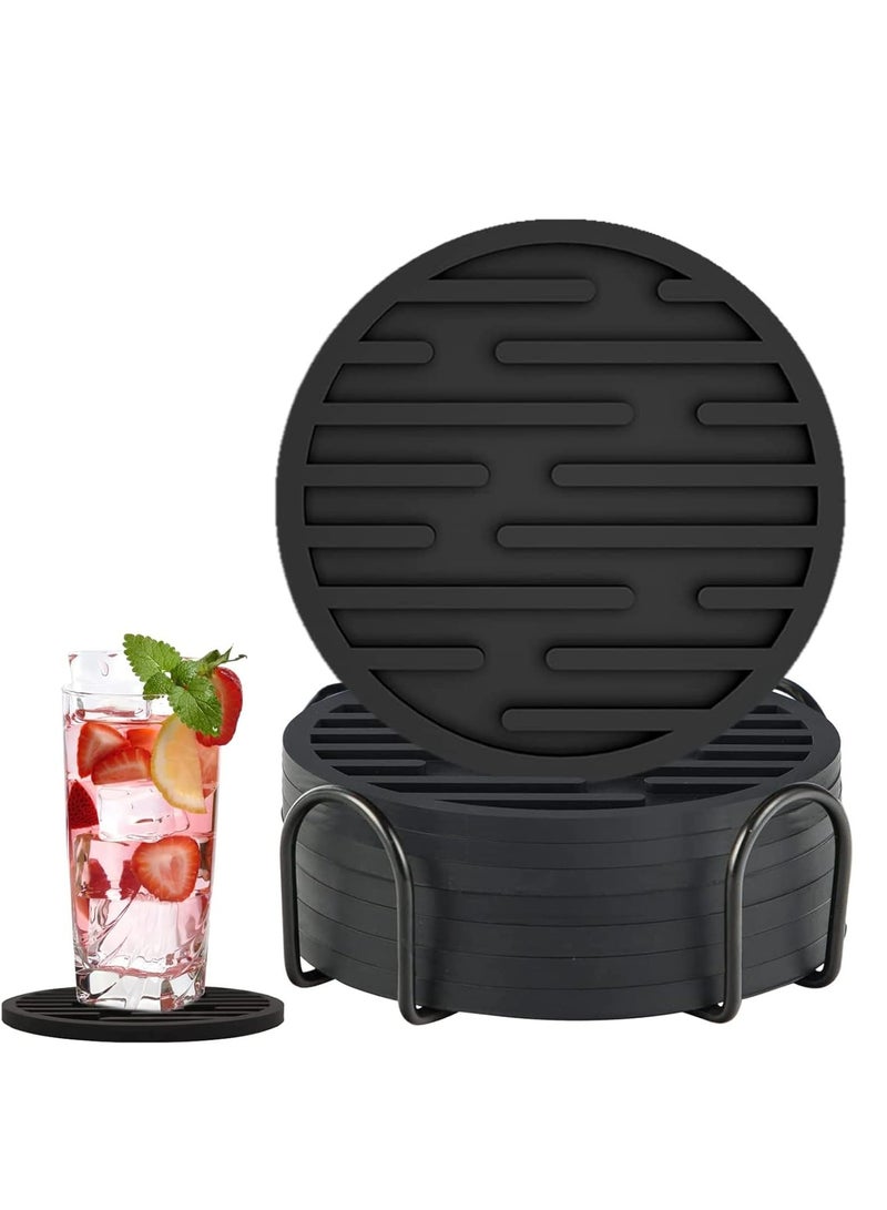 Oasisgalore Silicone Coasters, Coasters for Drinks 6 Set Non-Slip Cup Coasters for Tabletope Protection from Damage (Black) - Image 1