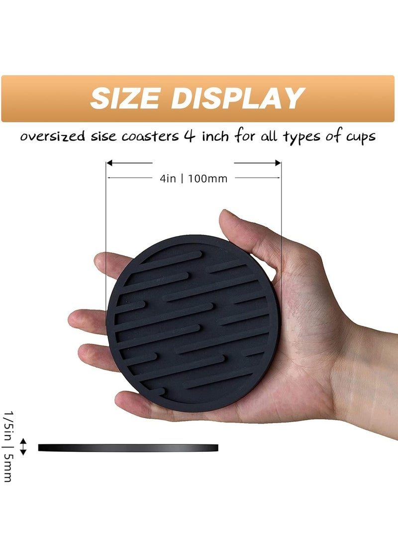 Oasisgalore Silicone Coasters, Coasters for Drinks 6 Set Non-Slip Cup Coasters for Tabletope Protection from Damage (Black) - Image 4