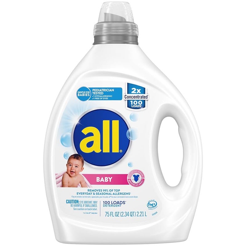 all Baby Gentle for Baby Liquid Laundry Detergent Hypoallergenic for Sensitive Skin Concentrated 75oz 100 Loads