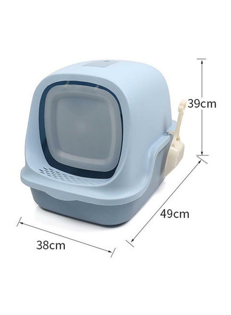 HAPPY PUSS Cat litter box enclosed, sand box with cat litter scoop, covered with two-way movable door anti-splashing easy-to-clean, large Size. Blue color - Image 3