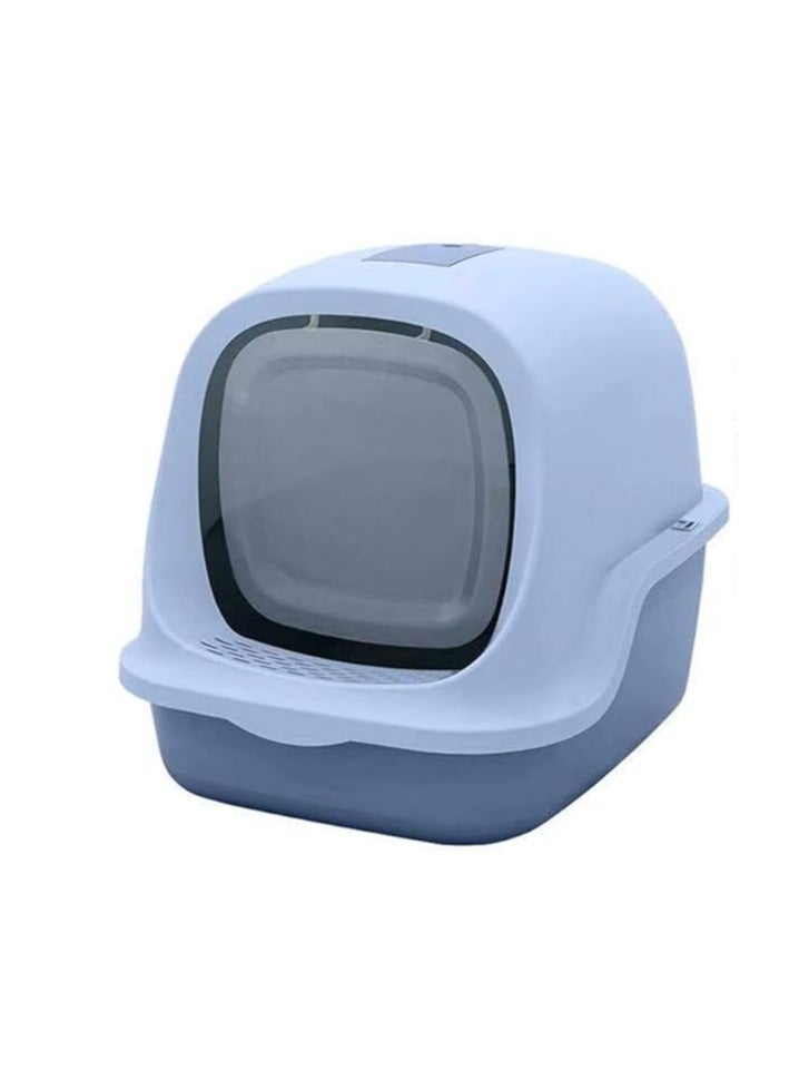 HAPPY PUSS Cat litter box enclosed, sand box with cat litter scoop, covered with two-way movable door anti-splashing easy-to-clean, large Size. Blue color - Image 1
