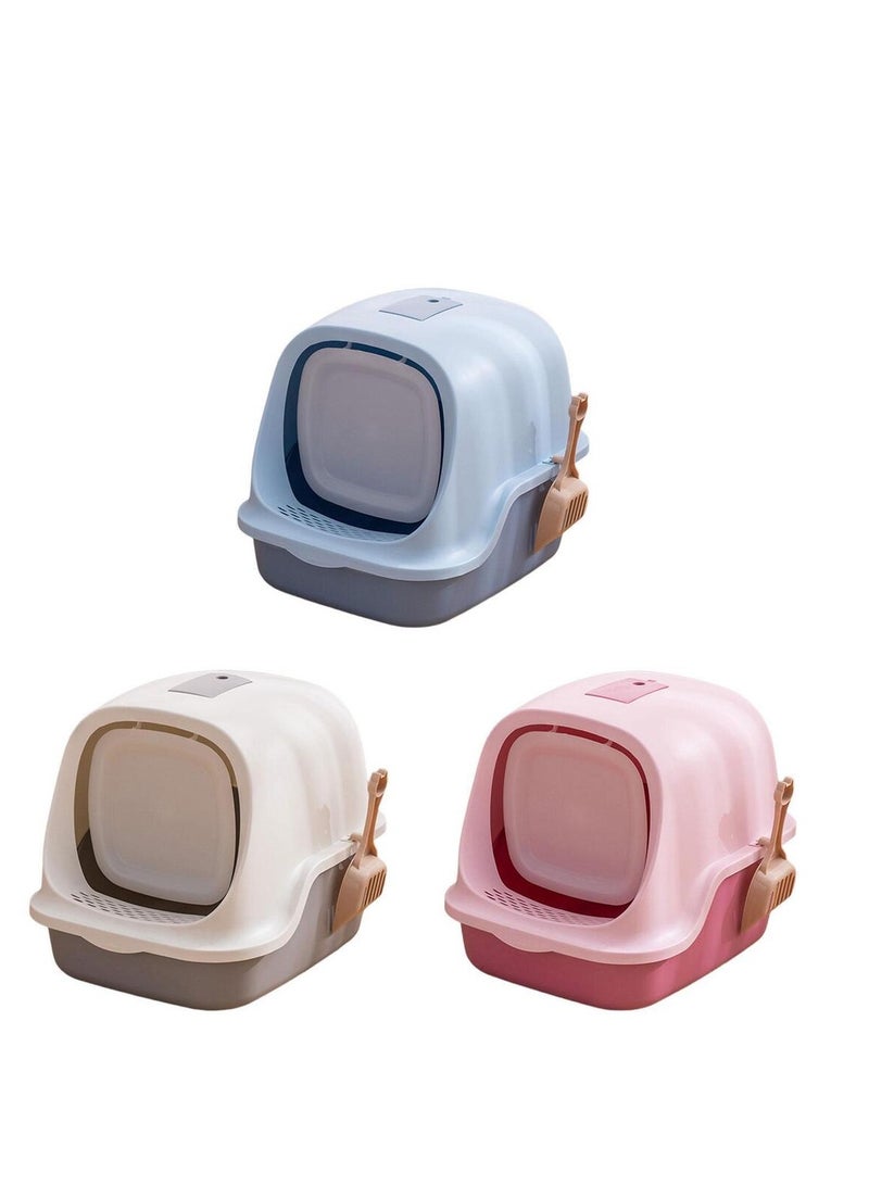 HAPPY PUSS Cat litter box enclosed, sand box with cat litter scoop, covered with two-way movable door anti-splashing easy-to-clean, large Size. Blue color - Image 5