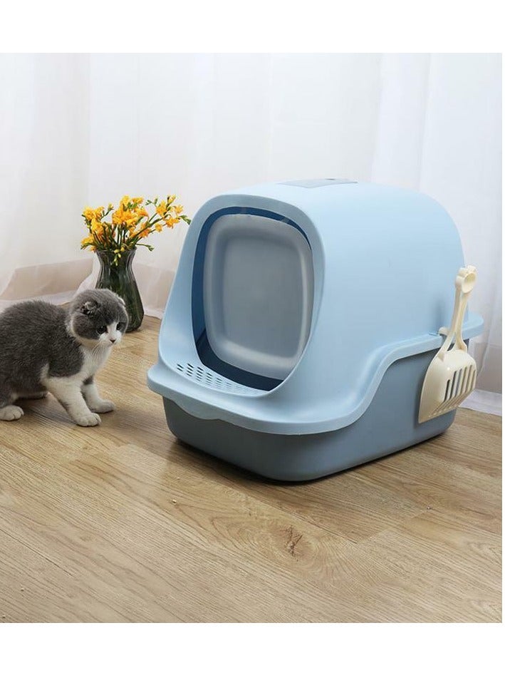 HAPPY PUSS Cat litter box enclosed, sand box with cat litter scoop, covered with two-way movable door anti-splashing easy-to-clean, large Size. Blue color - Image 4