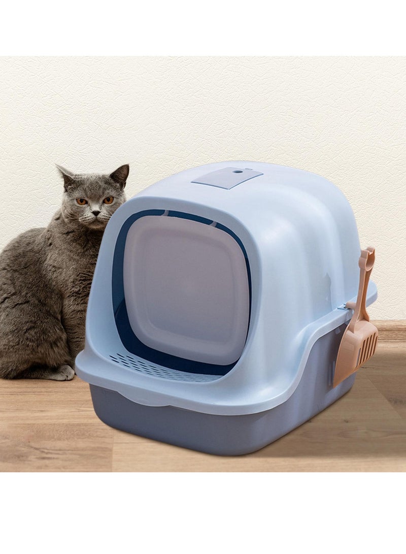 HAPPY PUSS Cat litter box enclosed, sand box with cat litter scoop, covered with two-way movable door anti-splashing easy-to-clean, large Size. Blue color - Image 2