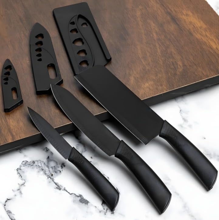 PRANIJ 3 Pcs Professional Meat and Chef's Steel Knives Set with Non-Slip Handle for Home and Restaurant Use (Includes Covers) - Image 1