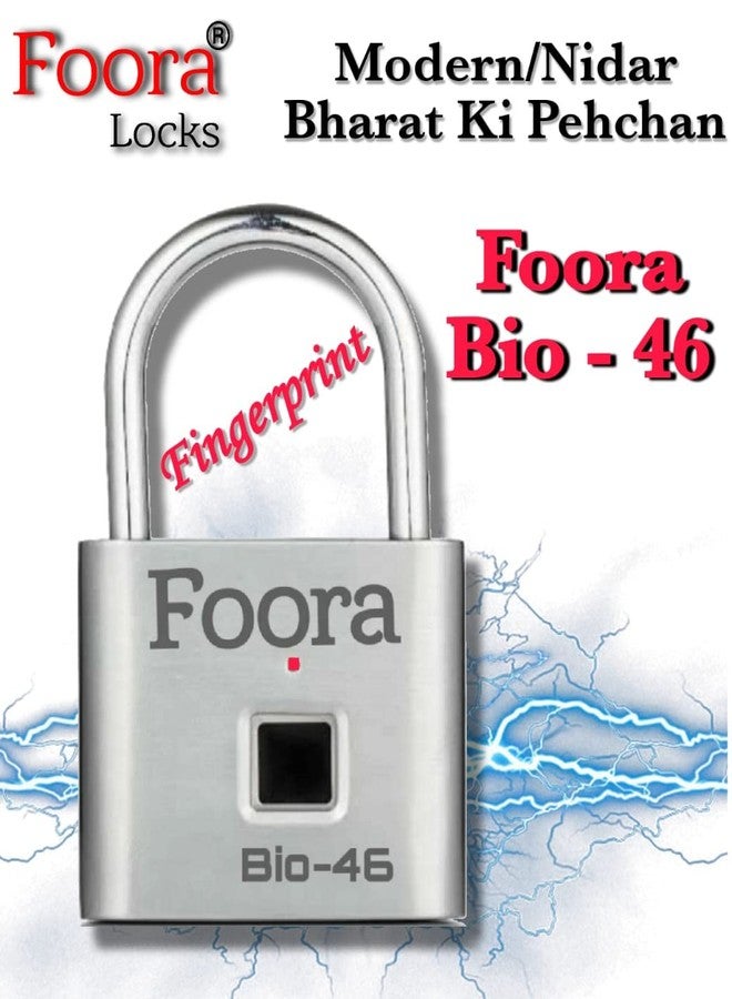 Foora Bio-46 Smart Lock Fingerprint Biometric Pad Lock 10 Fingerprint User with 2 Admin Waterproof (Silver Finish) (Fingerprint Biometric Padlock) - Image 5