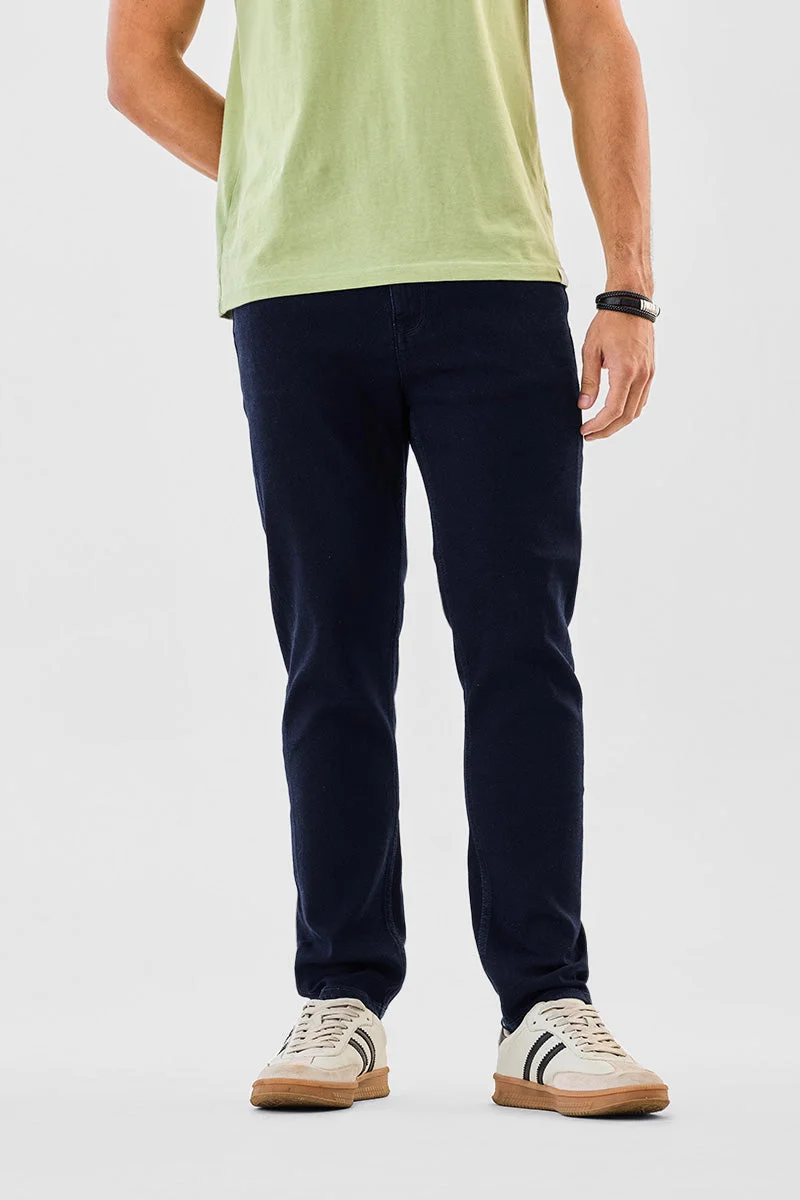 SNITCH Navy Solid Slim Fit Casual Jeans