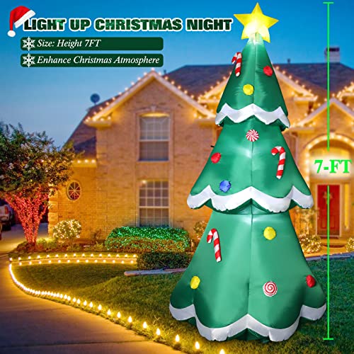 FunFanso 7 FT Tall Christmas Inflatables Tree Decorations Outdoor, Blow up Christmas Tree Yard Decor with LED Lights Star Treetop & Colorful Candy for Xmas Holiday Party Indoor Garden Patio Display Hall Lawn - Image 4