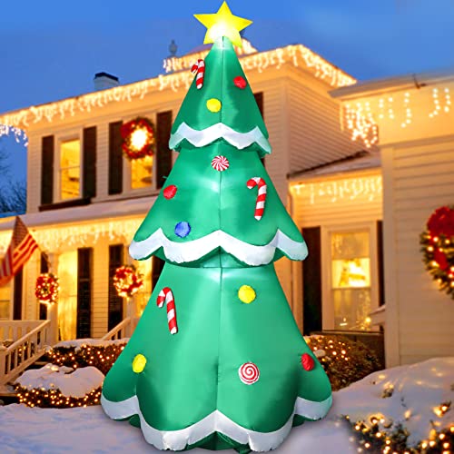 FunFanso 7 FT Tall Christmas Inflatables Tree Decorations Outdoor, Blow up Christmas Tree Yard Decor with LED Lights Star Treetop & Colorful Candy for Xmas Holiday Party Indoor Garden Patio Display Hall Lawn - Image 1