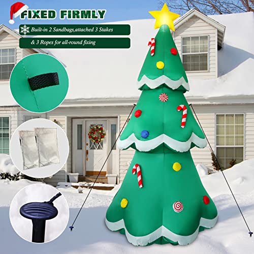 FunFanso 7 FT Tall Christmas Inflatables Tree Decorations Outdoor, Blow up Christmas Tree Yard Decor with LED Lights Star Treetop & Colorful Candy for Xmas Holiday Party Indoor Garden Patio Display Hall Lawn - Image 5