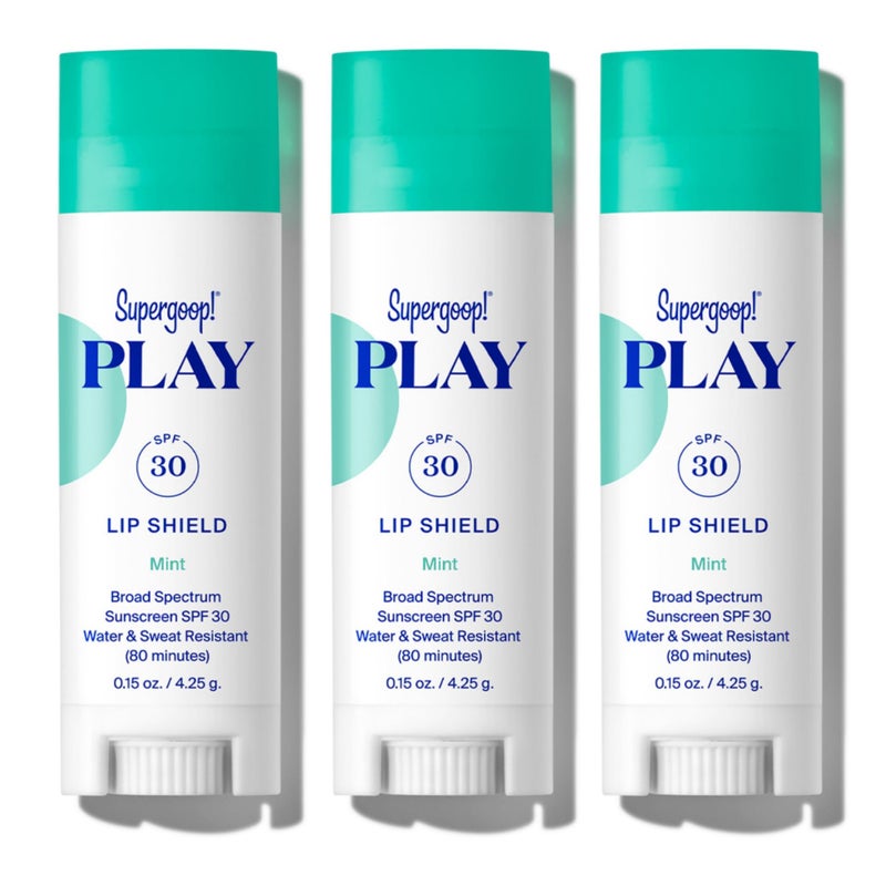 Supergoop PLAY Lip Shield SPF 30 with Mint 3 Pack Hydrating SPF Lip Balm Moisturizing Lip Treatment For Dry Cracked Lips Clean Ingredients Broad Spectrum UV Protection