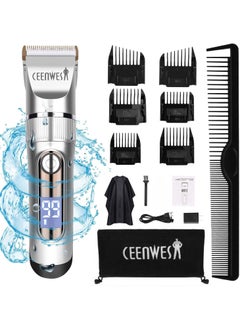 Ceenwes Ceenwes Professional Hair Clippers Cordless Hair Trimmer Low Noise Hair Cutting Kit Beard Trimmer IPX7 Waterproof Body Hair Removal Machine with LED Display Hairdressing Cape and Travel Bag 