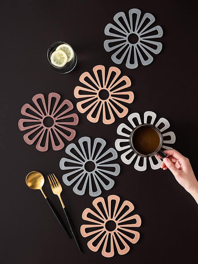 Rexez Silicone Trivet Mat Pack of 6 | Hollow Out Design Heat Resistant Pot Holder Pads | Non-Slip Heat Insulation Mats for Table & Countertop | Modern Kitchen Pads for Hot Pots & Pans (Multicolour) - Image 3