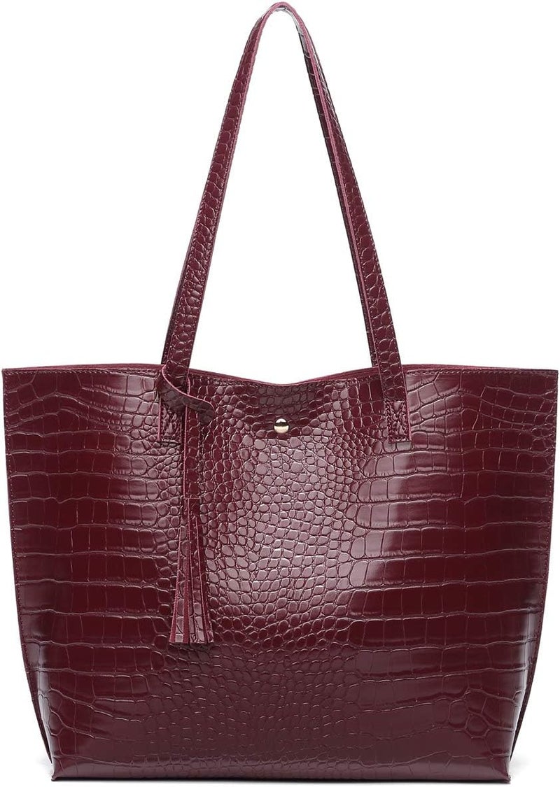 Dreubea Women's Soft Faux Leather Tote Shoulder Bag from, Big Capacity Tassel Handbag - Image 1