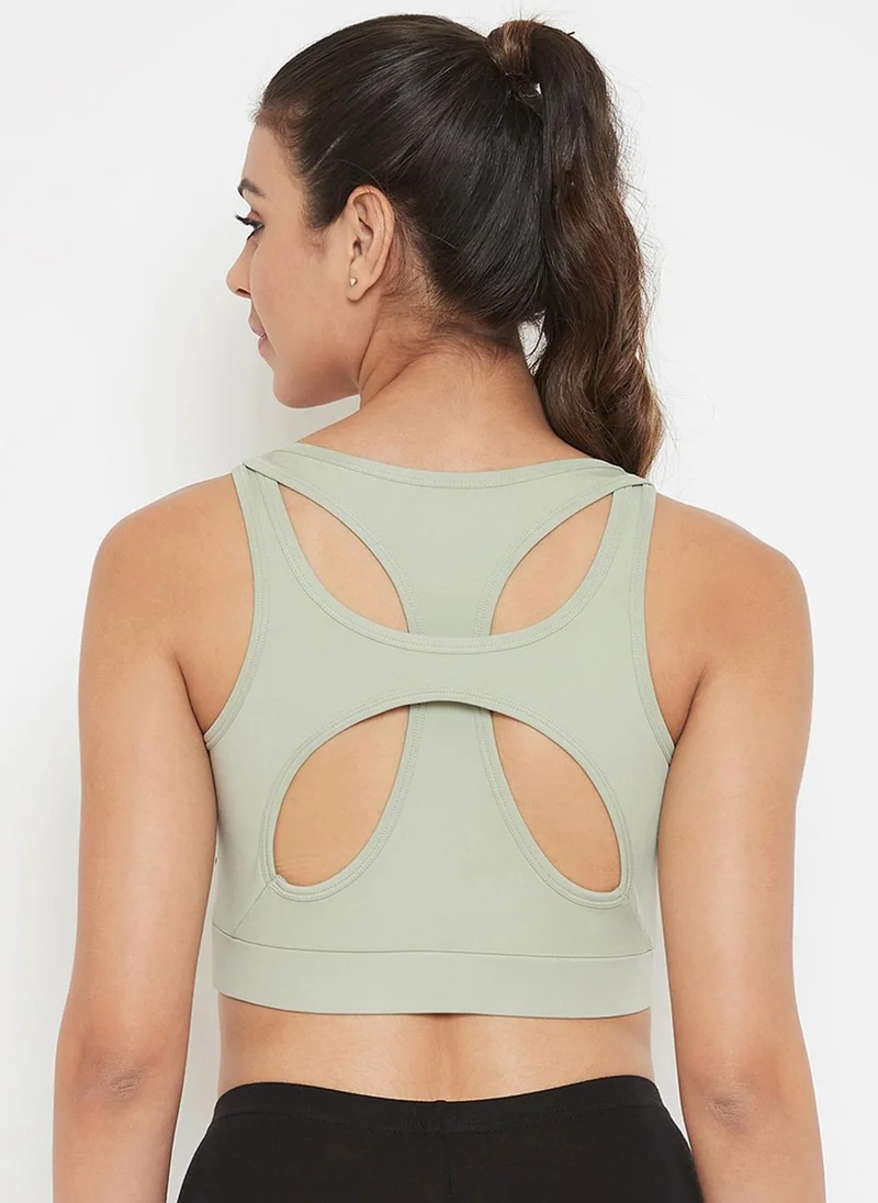 Clovia Green Clovia Medium Impact Padded Racerback Sports Bra in Sage Green for Women | Best Price UAE