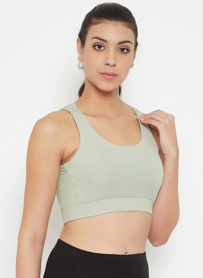 Clovia Green Clovia Medium Impact Padded Racerback Sports Bra in Sage Green for Women | Best Price UAE