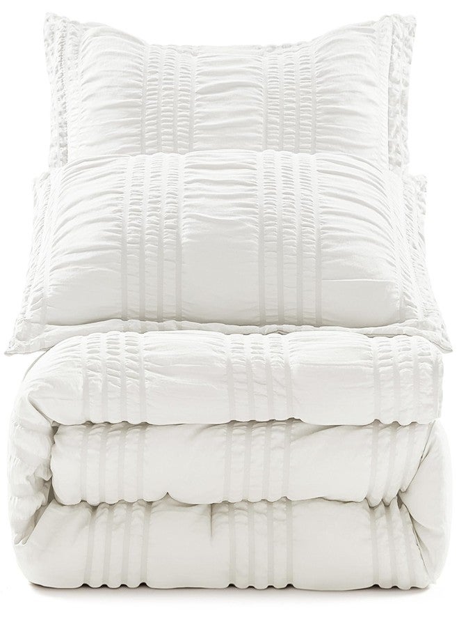 BYSURE Seersucker Quick-Dry Summer Comforter Set 3 Pieces(White, Queen), Non Plastered on Skin When Sweat, Breathable Lightweight Bedding for Hot Sleeper & Night Flashes - Image 1