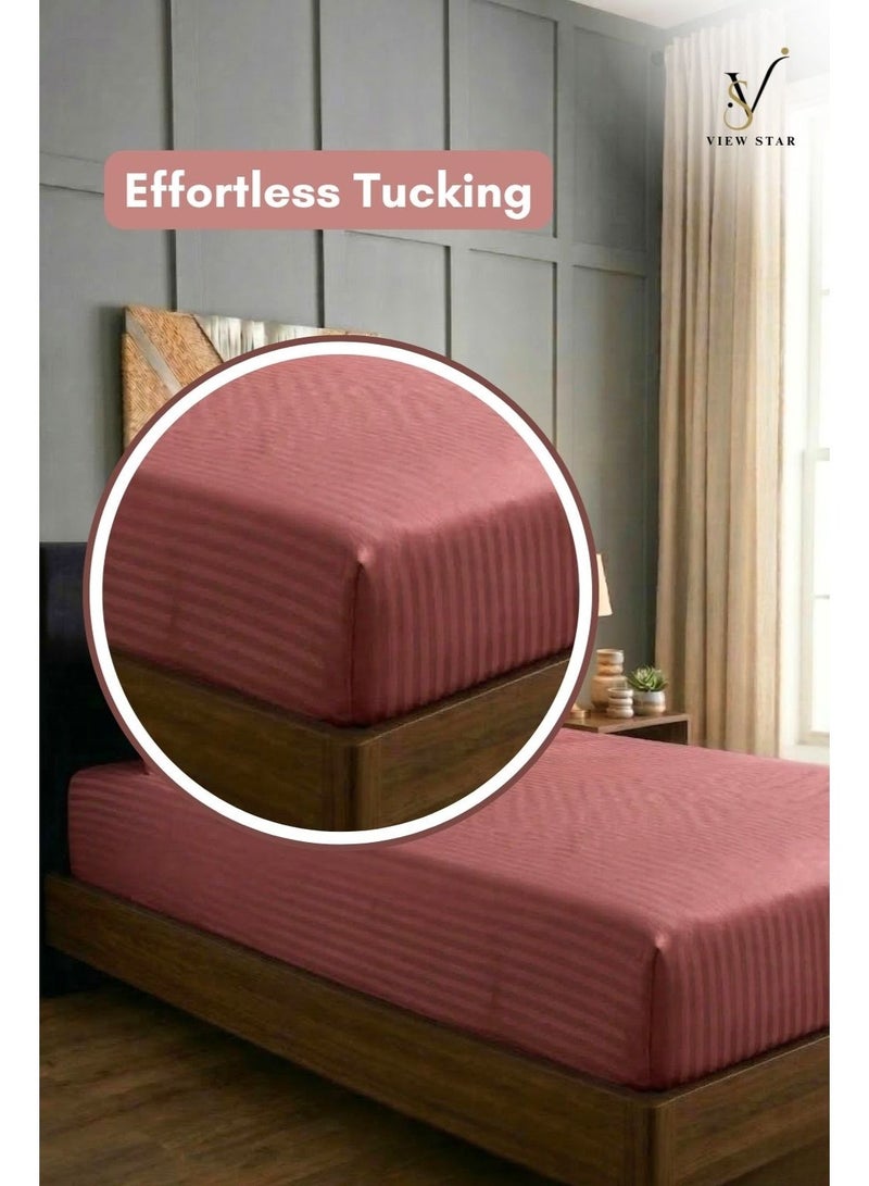 VIEW STAR 3-Piece Striped Fitted Maroon Bed Sheet Set with 2 Pillowcases, Soft Breathable Bedding - Image 3