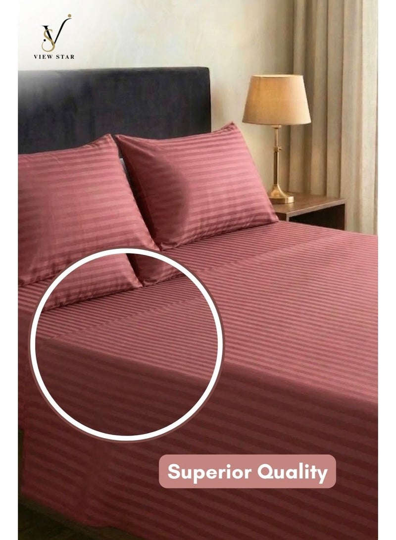 VIEW STAR 3-Piece Striped Fitted Maroon Bed Sheet Set with 2 Pillowcases, Soft Breathable Bedding - Image 4