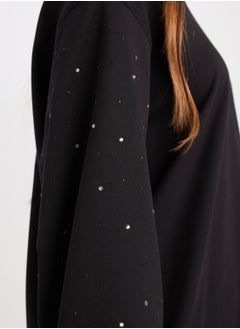DeFacto Regular Fit Black Crew Neck Balloon Sleeve Long Tunic With Stone Detail  - Image 2