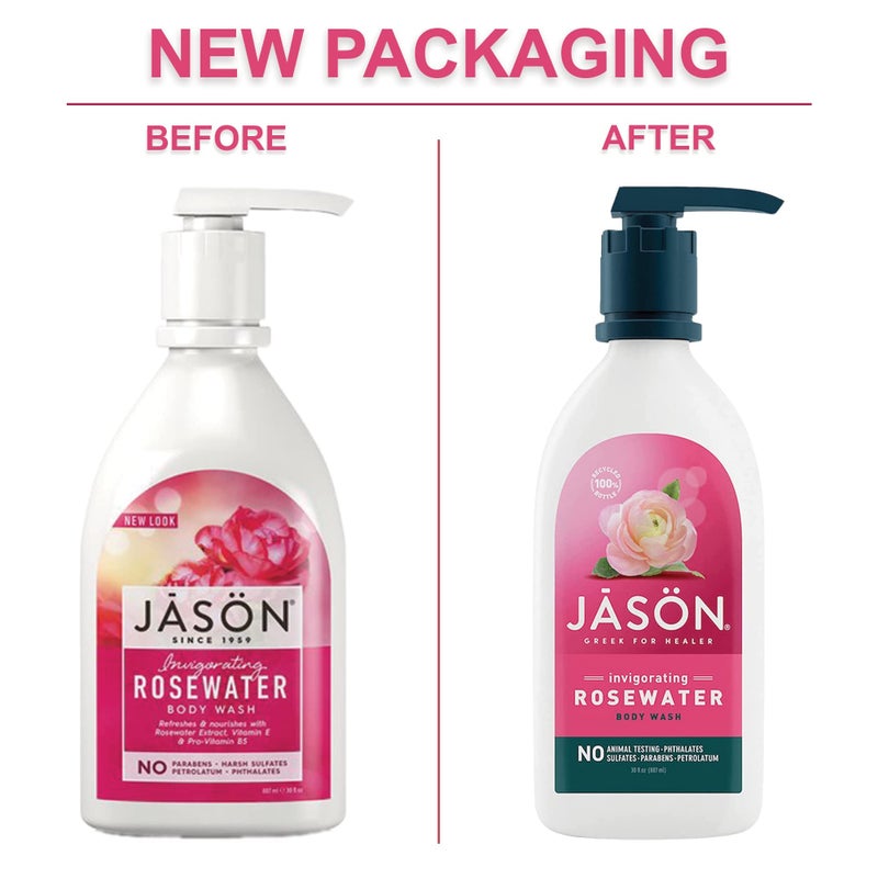 JASON Natural Body Wash & Shower Gel, Invigorating Rosewater, 30 Oz (Pack of 2) - Image 2
