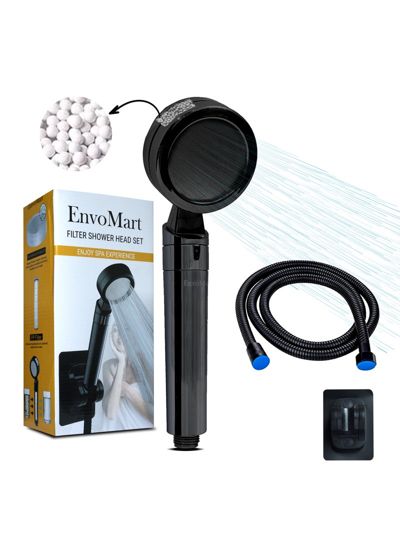 EnvoMart - Stainless Steel Shower Head Set - Shower Head with 2 Shower Filter for Anti-Hair Fall and Soft Skin - 2m Shower Hose and Shower Holder - Handheld Shower - Shower Head Filter - Image 1