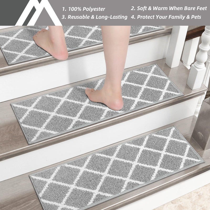 COSY HOMEER Edging Stair Treads Non-Slip Carpet Mat 28inX9in Indoor Stair Runners for Wooden Steps, Stair Rugs for Kids and Dogs, 100% Polyester TPE Backing 15pcs,Grey - Image 3
