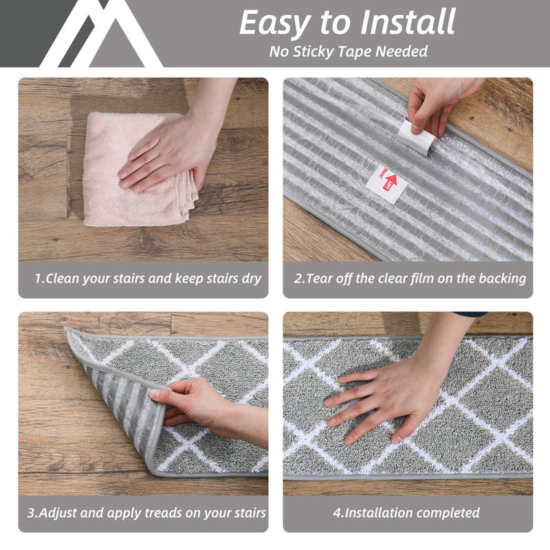 COSY HOMEER Edging Stair Treads Non-Slip Carpet Mat 28inX9in Indoor Stair Runners for Wooden Steps, Stair Rugs for Kids and Dogs, 100% Polyester TPE Backing 15pcs,Grey - Image 5