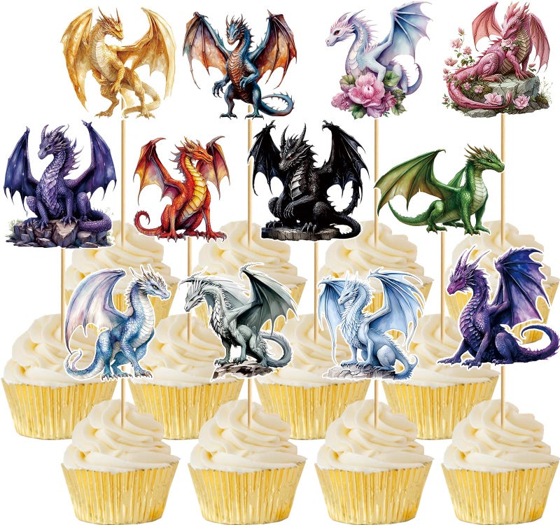 MZ.ogm Dargon Cupcake Toppers Dargon Cake Decorations Dragon Birthday Party Decorations with Unique Various Dargon Themed Cupcake Toppers for Dragon Party Decorations - Image 3