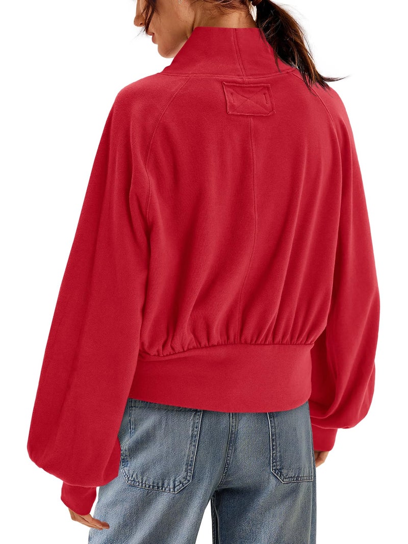 Yanekop Womens Turtleneck Tops Mock Neck Long Sleeve Shirts Oversized Cropped Sweatshirts Loose Fitting Pullover Tops(Red,S) - Image 4