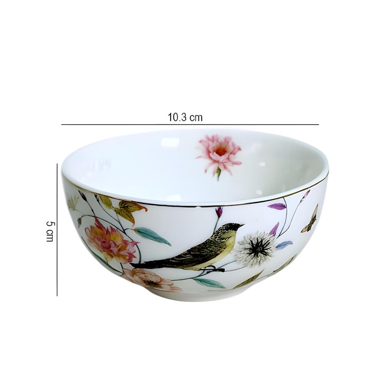 Lemon Tree Round Shape Ceramic Snack Bowl with Floral Bird Print Gold Line Decal 4 Piece Set Lightweight Ideal for Serving Snacks Dry Fruits Nuts Desserts Cookies White - Image 5