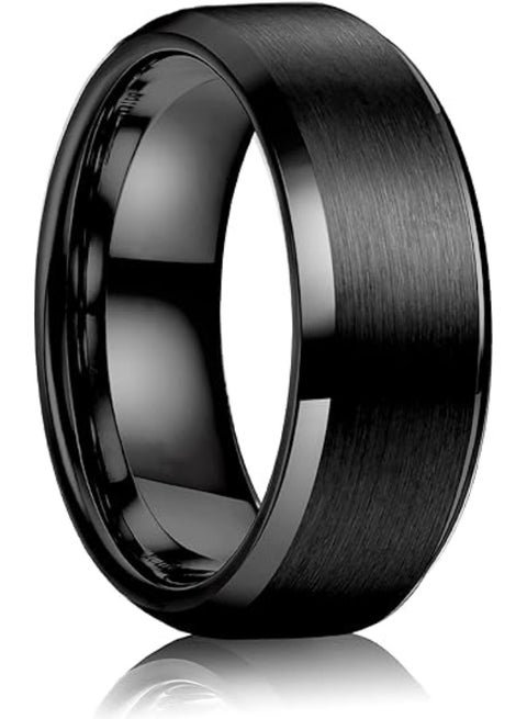 Premium Titanium Steel Ring – Beveled Edge, High-Polish Stainless Steel Mirror Finish Band （Black）