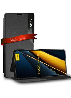 دبليو تيك غطاء حماية ذكي قابل للطي مع نافذة مرآة لهاتف Xiaomi Poco X6 Pro 5G 2024 أسود  - Image 1