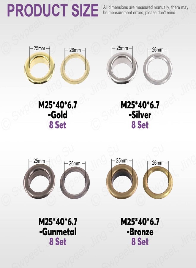 Swpeet 64Pcs - 32Sets 1" (25mm) Hole 4 Colors Grommets Thicken Metal Grommets Eyelets Grommet Kit, Metal Eyelets Kits Grommets Eyelets for Repairing Canvas, Leather, Curtains - Image 2