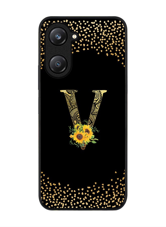 Stylizedd Rugged Black edge case for Vivo Y28s 5G / Vivo Y18 4G /Vivo Y03 4G Case Cover- Custom Monogram Initial Letter Floral Pattern Alphabet - V ( Black) - Image 1