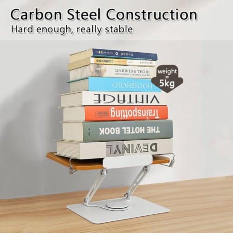Book Stand for Reading, Adjustable Book Holder with 360° Rotating Base, Foldable Desktop Page Paper Clips Cookbook Textbook Stand Hands Free for Music Scores, Recipe, Magazine, Tablet, Laptop-Brown - Image 3