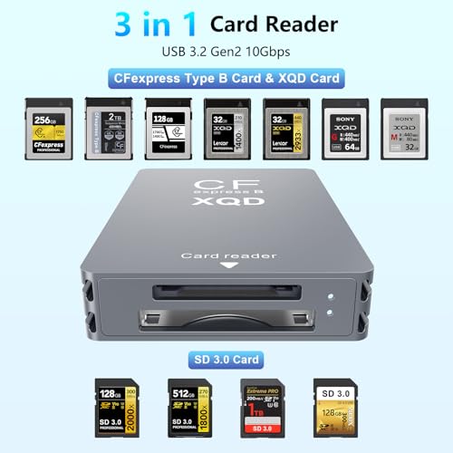 Rocketek CFexpress Type B/XQD/SD Card Reader, Aluminum Dual-Slot USB 3.2 (Gen 2) 10Gbps CF Express Card Adapter with USBC to USBC-A/C Cable,CFexpress Type B Card Memory Reader for Windows/Mac/Android/Linux - Image 2