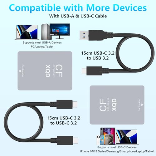 Rocketek CFexpress Type B/XQD/SD Card Reader, Aluminum Dual-Slot USB 3.2 (Gen 2) 10Gbps CF Express Card Adapter with USBC to USBC-A/C Cable,CFexpress Type B Card Memory Reader for Windows/Mac/Android/Linux - Image 5