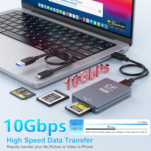 Rocketek CFexpress Type B/XQD/SD Card Reader, Aluminum Dual-Slot USB 3.2 (Gen 2) 10Gbps CF Express Card Adapter with USBC to USBC-A/C Cable,CFexpress Type B Card Memory Reader for Windows/Mac/Android/Linux - Image 3