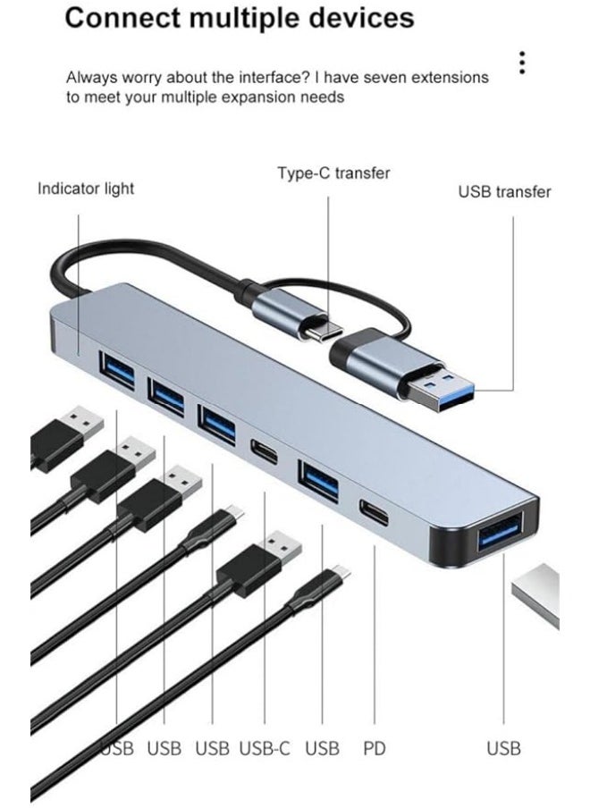 Generic - USB Extender for Type-c & Type-a Port, 7 in 1 USB spliter, Computer Accessory with USB-C USB-A, dongle Adapter for Tablet Phone PC,Compatible with HP Dell Lenovo Galaxy and More - Image 1