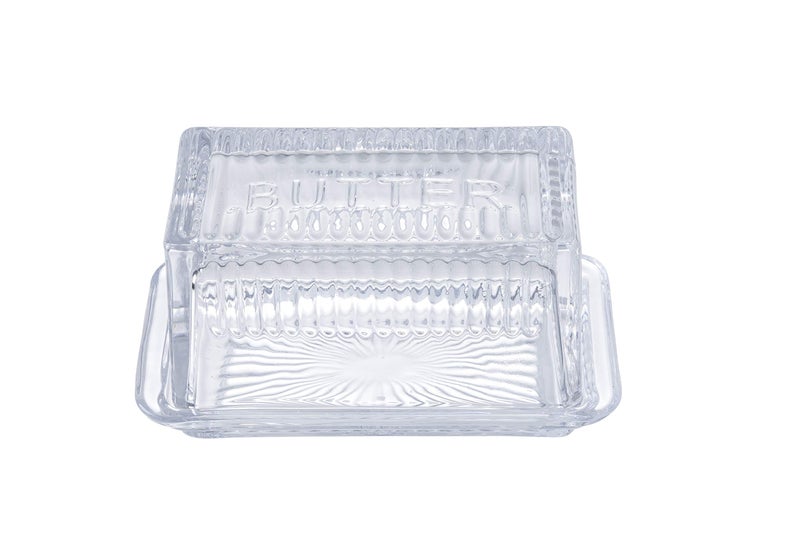 Tablecraft طبق مزدوج من تابل كرافت، زجاج شفاف، مزخرف للزبدة، 6.5 × 4 × 3.5 - Image 1