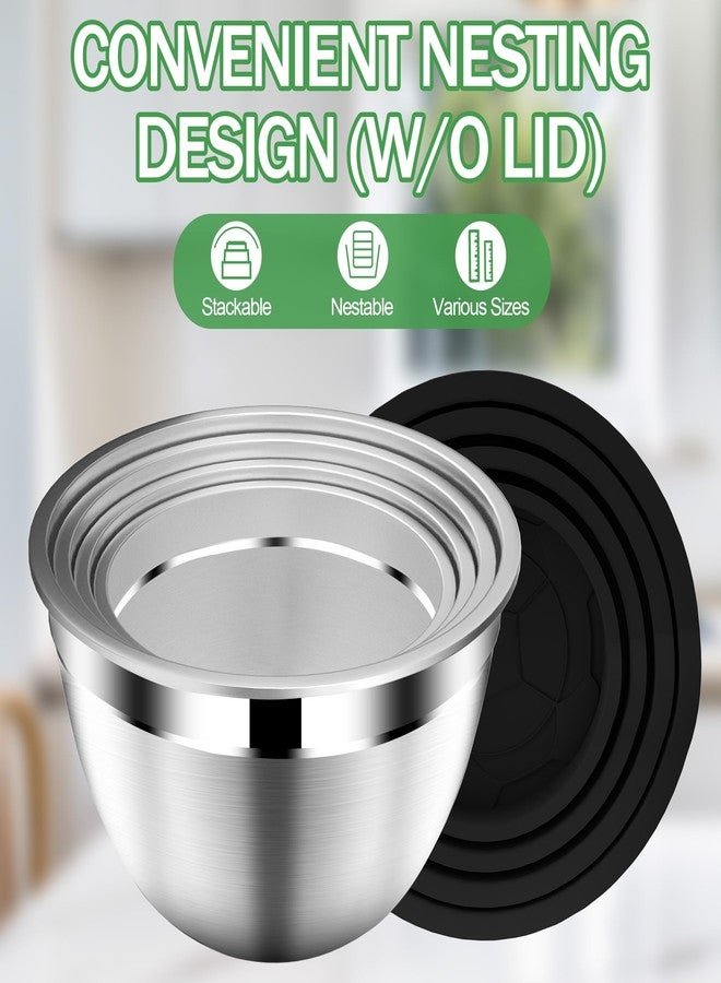 DUTZUN Mixing Bowls with Lids Set, Stainless Steel Nesting Bowls with 3.2 QT Colander, Kitchen Bowls with Strainer, Non-Slip Bottoms, Size 4, 2.5, 2, 1.5QT - Black - Image 4