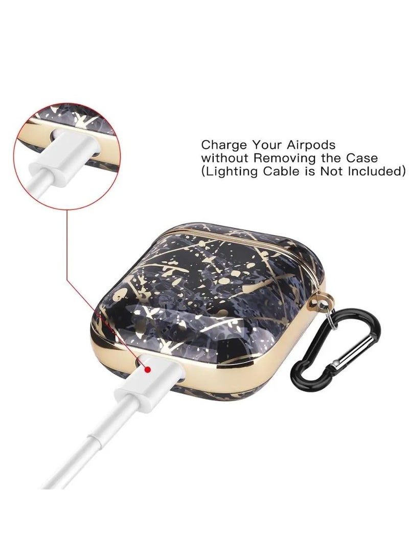 Generic - Protective Hard Case Cover Compatible with AirPods 2/1 Generation Skin Portable & Shockproof Women Girls Men with Keychain (Black and Gold) - Image 1