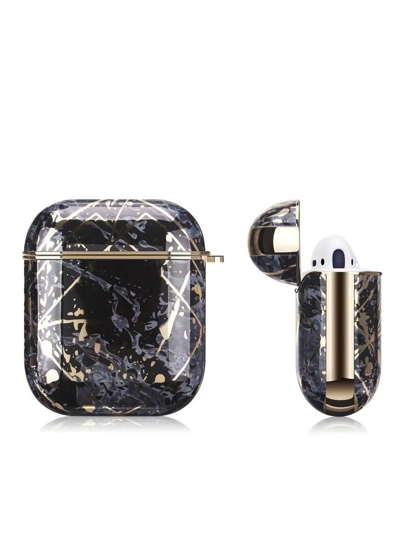 Generic - Protective Hard Case Cover Compatible with AirPods 2/1 Generation Skin Portable & Shockproof Women Girls Men with Keychain (Black and Gold) - Image 1