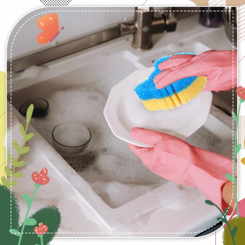 FillTouch 3 Pcs Dual Sided Scrub Sponge Multi Functional Cute Temperature Sensitive Non Scratch Dish Sponge for Washing Dishes Kitchen Bathroom(Cat,Pink, Orange, Blue) - Image 5